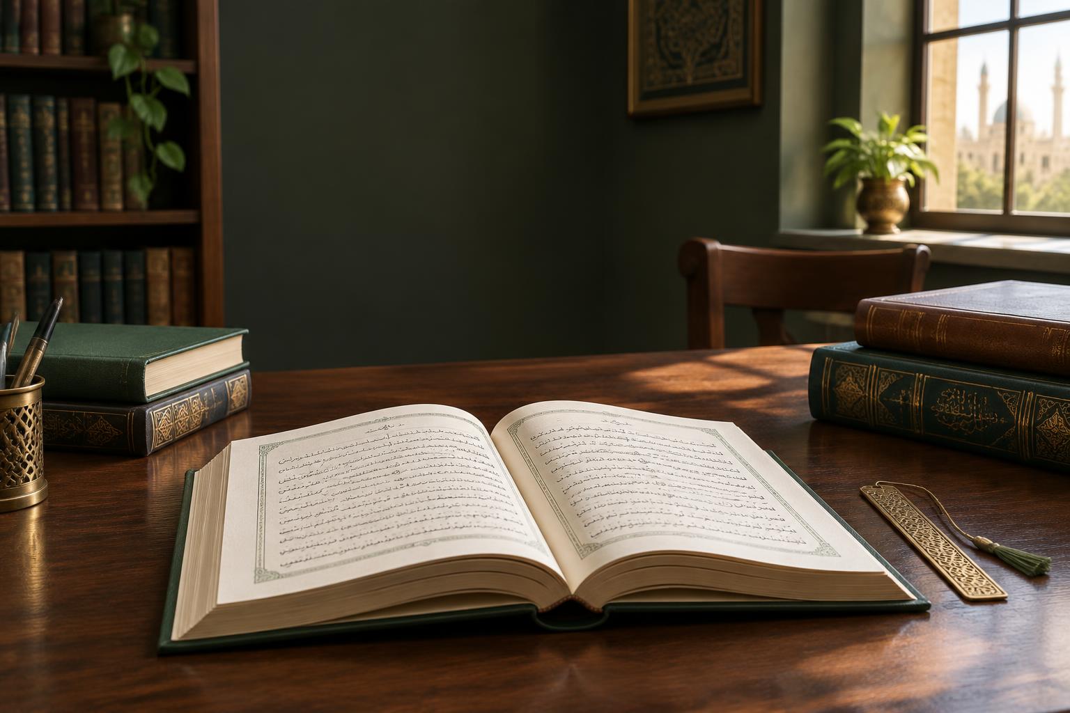 كتاب مفتوح في مكتبة للدراسة والمراجعة